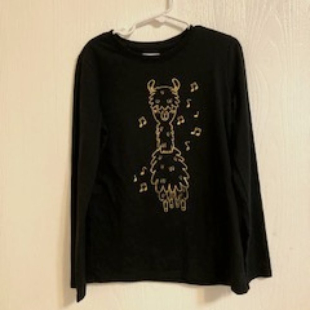Black kids long sleeve with a gold musical llama